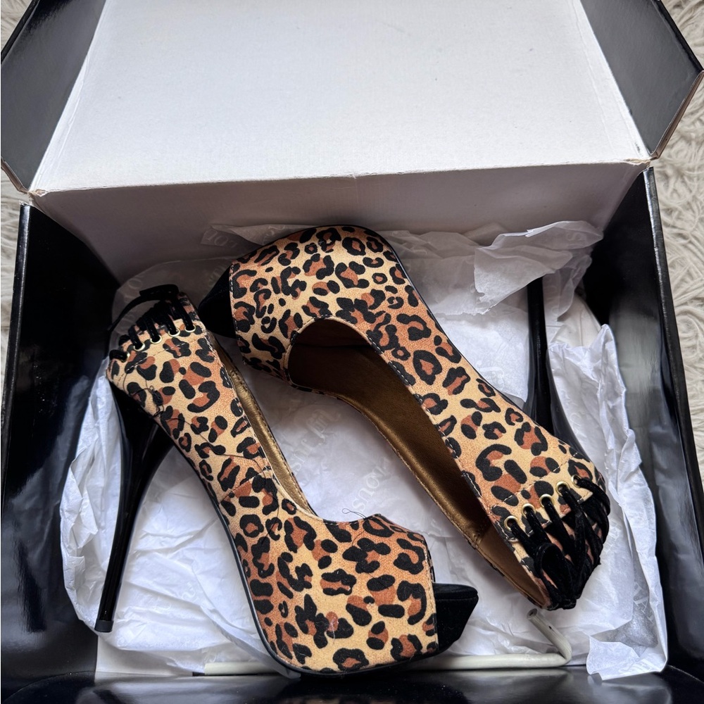 Leopard Print Peep Toe Stiletto Heels